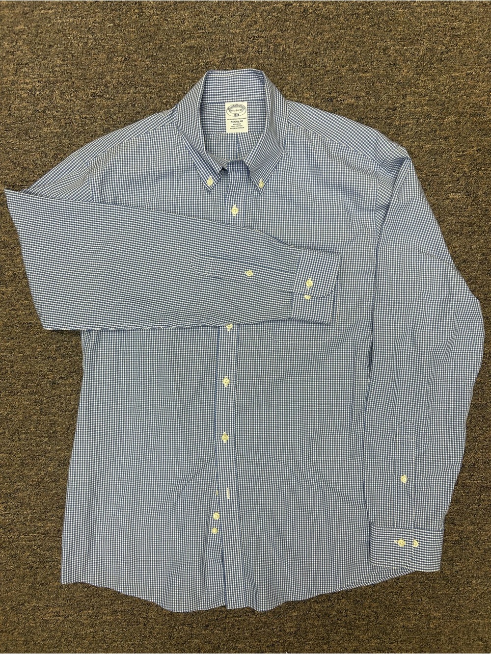 Brooks Brothers Original Button Down Polo Non-Iron 15 1/2-34/35 Blue White Check